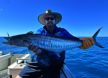 Angler holding a freshly caught Spanish mackerel fish