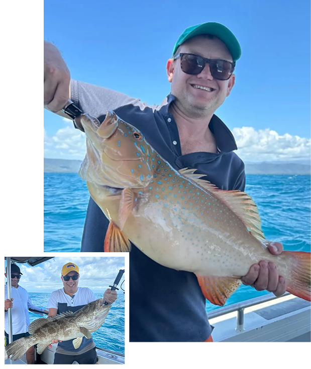 Person proudly holding a freshly caught fish on a sportfishing charter in Port Douglas